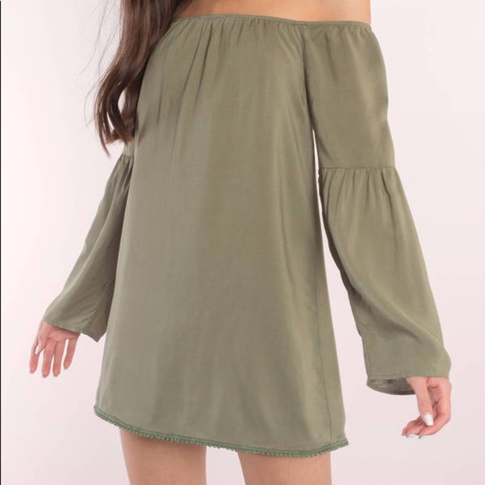 Off the shoulder, long sleeve dress